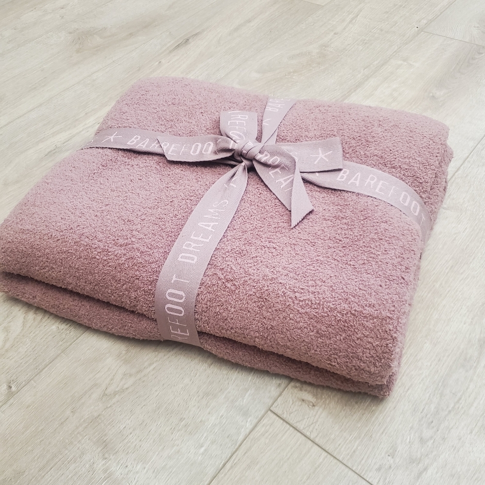 Barefoot Dreams CozyChic Stacked Rib Border Blanket Throw 45" x 60" NEW Pink